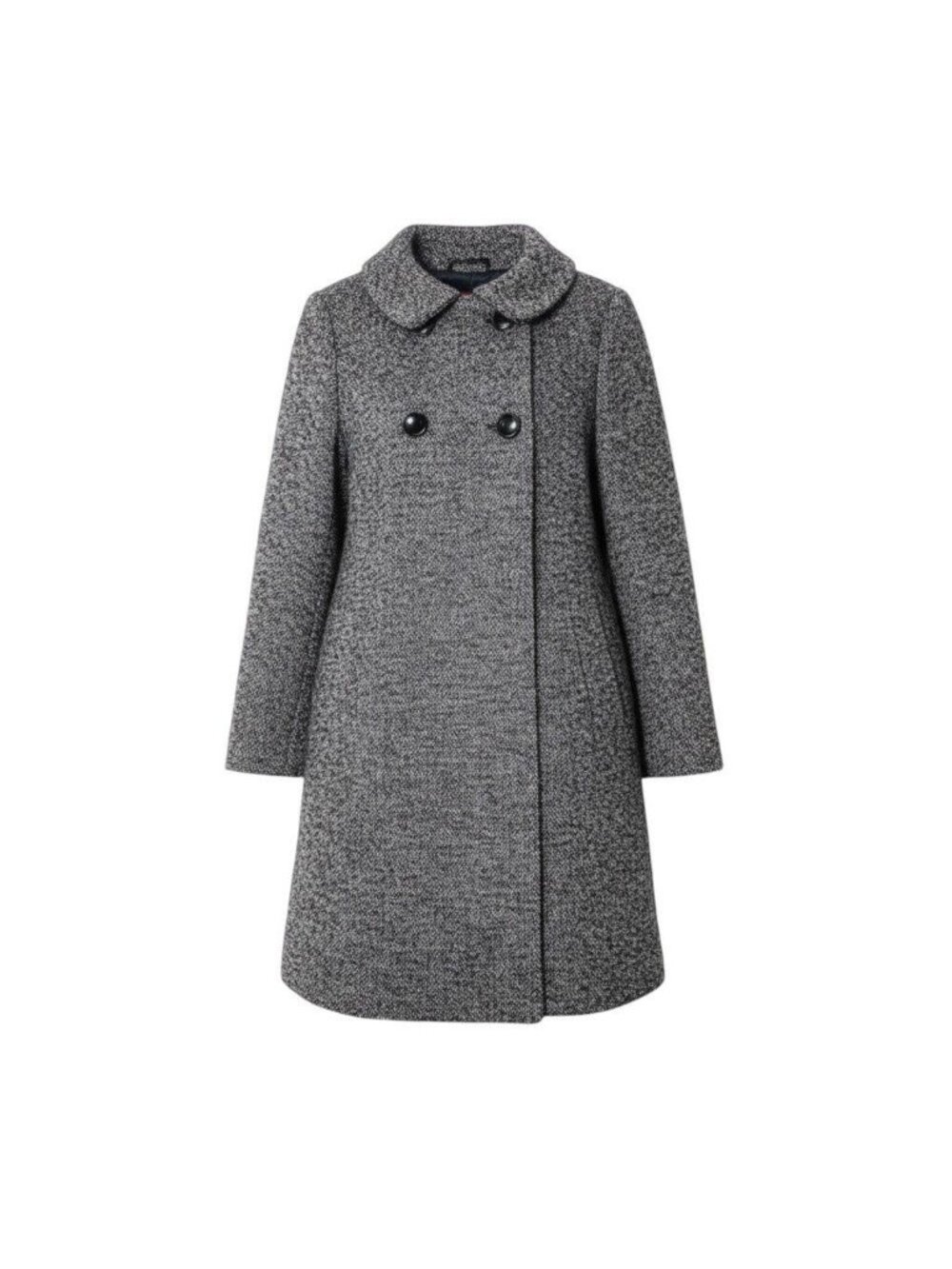 Max Mara Tweed Coat Double Button Mid Length Black White 36